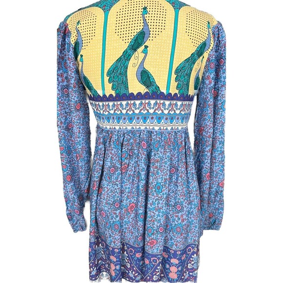 R. Vivimos Dress Artsy Colorful Boho Peacock Blue Floral V-Neck Bold Size 2 - Picture 10 of 12